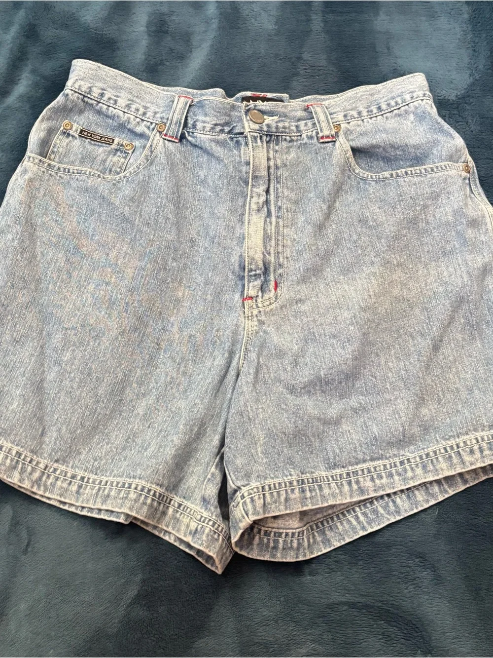 New York & Company Light Wash Blue High-Waist Jean Shorts - Picture 2 of 9
